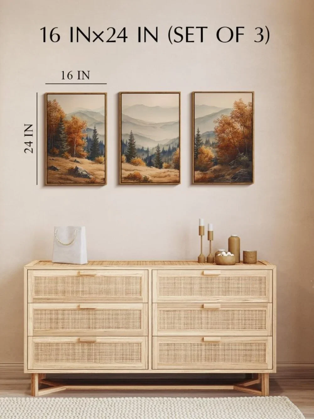 Oversized Vintage Fall Landscape Art Decor - Set of 3 Pictures, 16x24in
